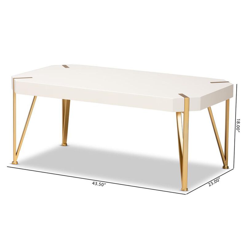 Glam and Luxe Brushed Gold Metal and White Finished Wood Coffee Table