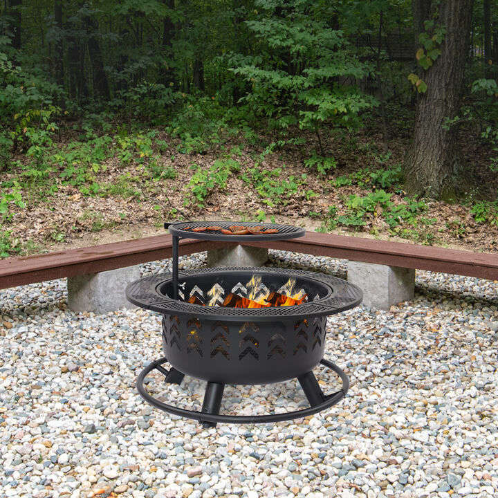 Sunnydaze 32.75 in Arrow Motif Steel Fire Pit with Cooking Grate - Black