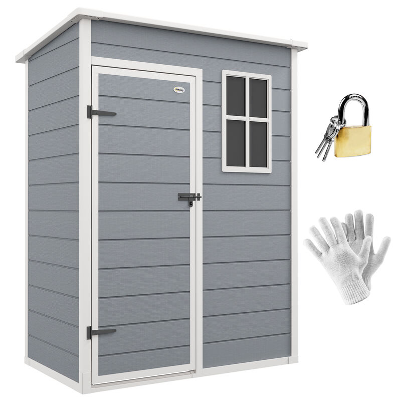 Outsunny Outdoor Storage Shed, 5' x 3' Garden Shed with Door, Lock, Vent, and Window, Plastic Utility Tool Shed for Backyard, Patio, Garage, Lawn, Gray