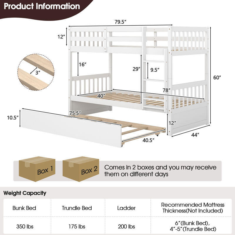 Twin Over Twin Bunk Bed with Pull-out Trundle and Ladder