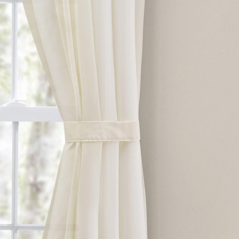 Ellis Curtain Cotton Voile 1.5" Rod Packet Tailored Curtain Panel Pair for Windows 80" x 63" Natural