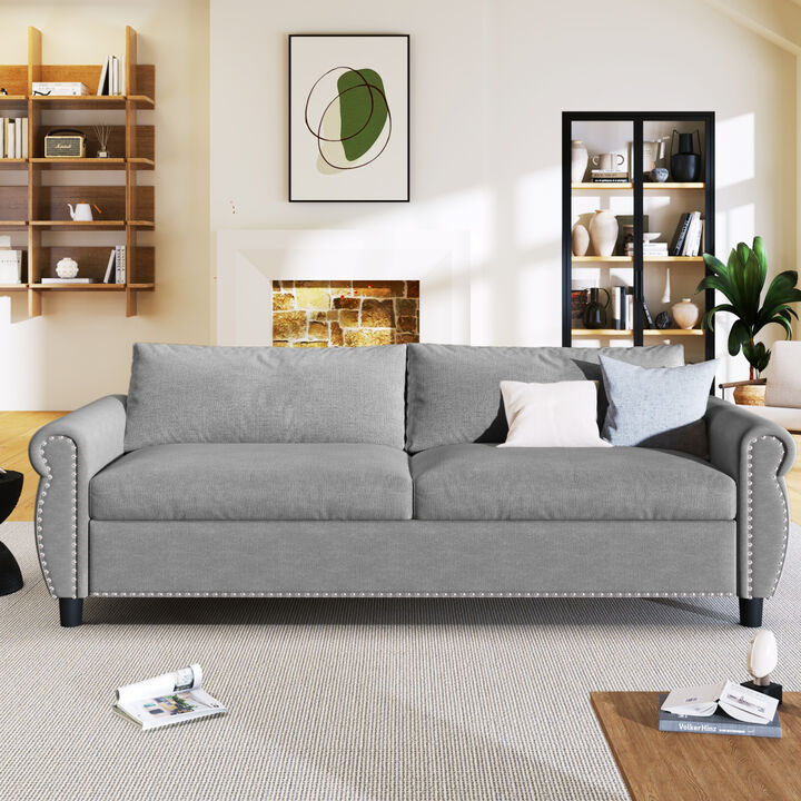 Gray sleeper sofa with memory foam mattress