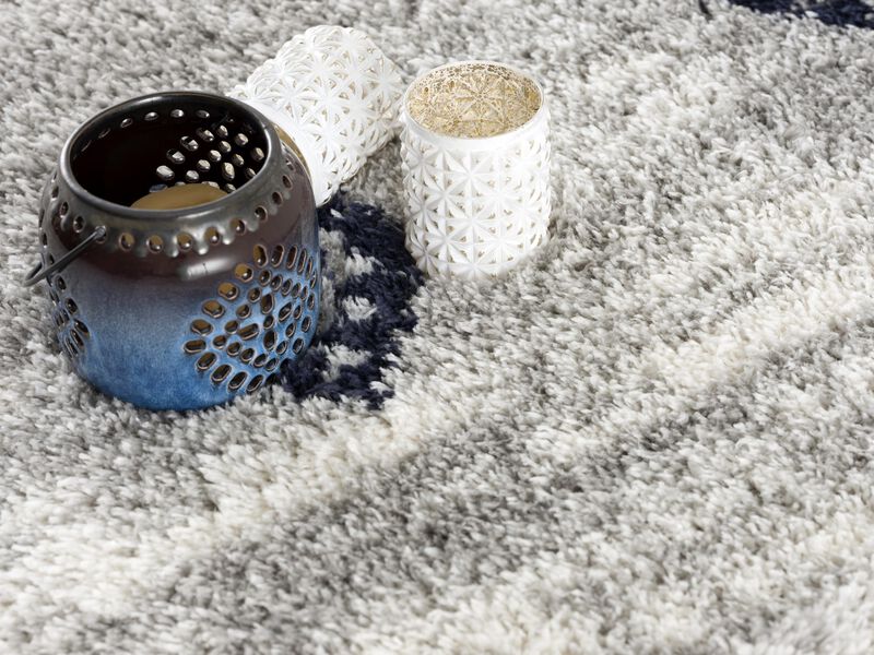 Retro Contemporary Moroccan Shag Grey Blue Indoor Doormat Rug