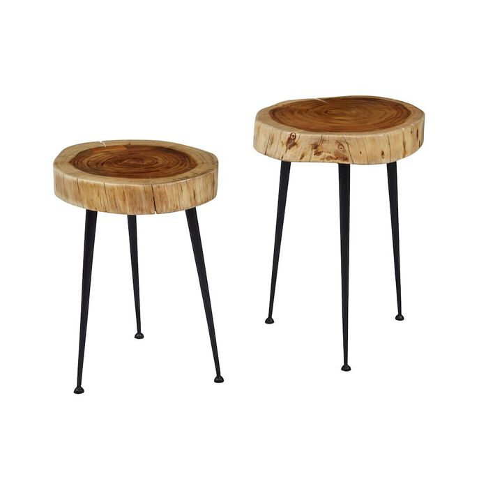 Jofran Global Archive Flat-Pack Wood and Iron Accent Tables (Set of 2)