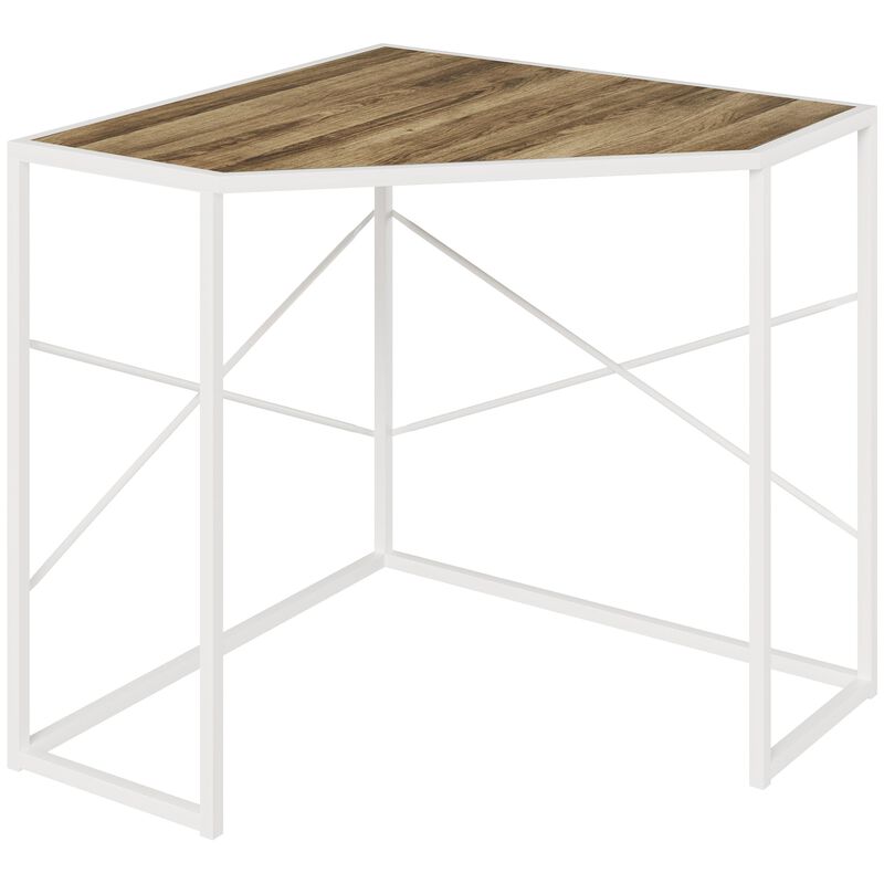 White Corner Computer Desk with Steel Frame for Small Spaces, Writing Desk for Workstation