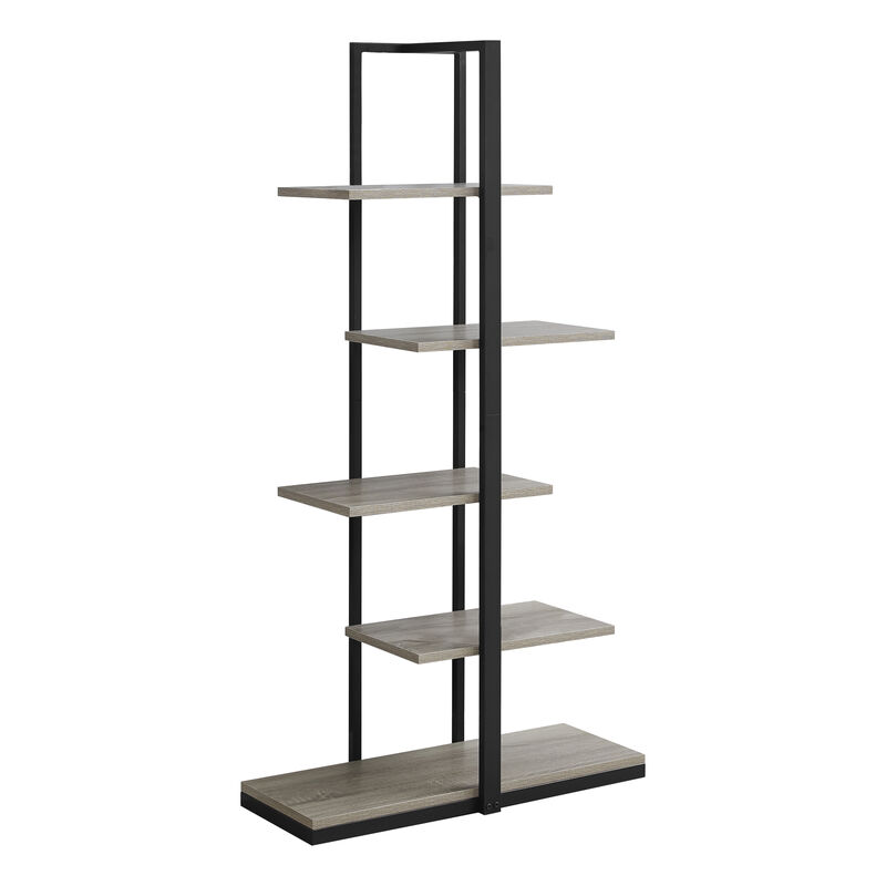 Monarch Specialties I 7232 Bookshelf, Bookcase, Etagere, 5 Tier, 60"H, Office, Bedroom, Metal, Laminate, Brown, Black, Contemporary, Modern