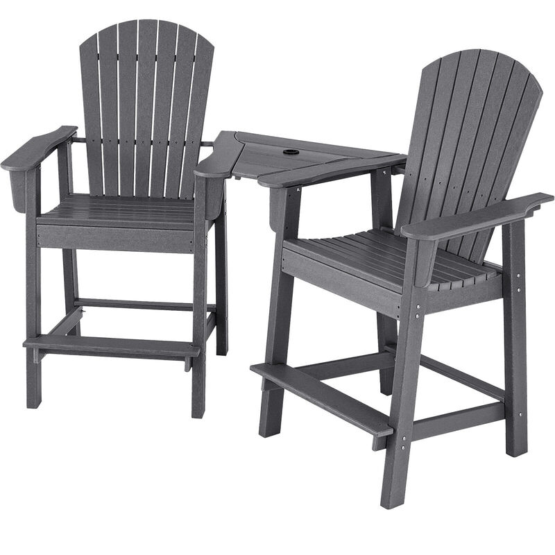 2 Pieces HDPE Tall Adirondack Chair with Middle Connecting Tray