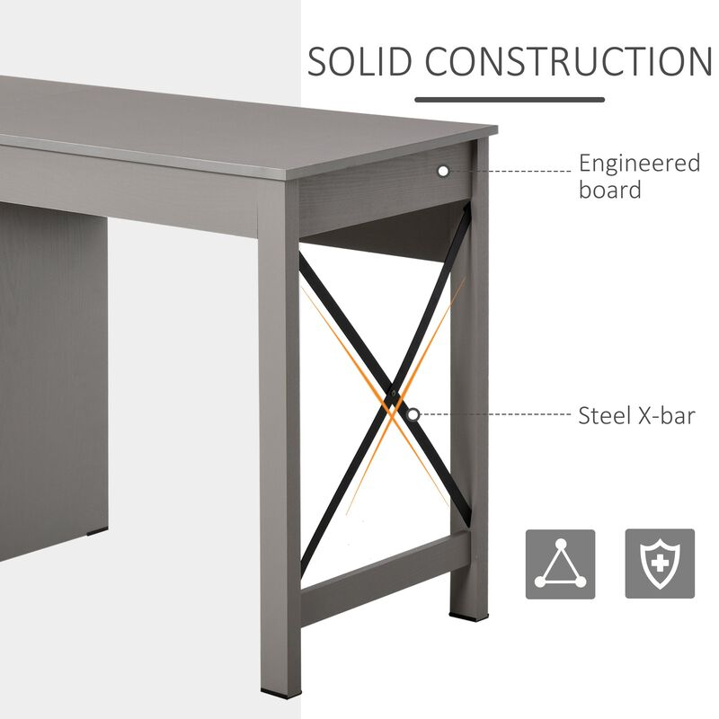 Computer Table Desk  Writing Workstation with Cabinet  Metal X-Bar for Living Room Bedroom Study Office Dorm