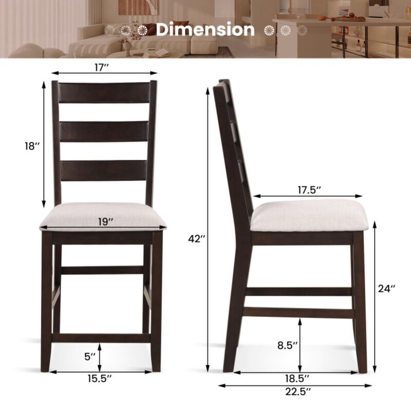 Hivvago 2 Piece Counter Height Bar Stool Set with Padded Seat and Rubber Wood Legs