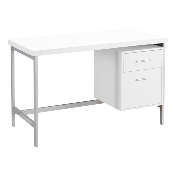 Monarch Specialties Computer Desk, Home Office, Laptop, Left, Right Set-Up, Storage Drawers, 48"L, Work, Metal, Laminate, White, Grey, Contemporary, Modern