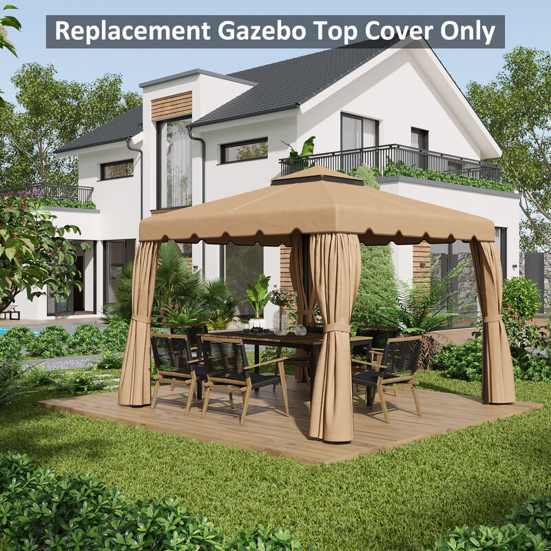 Outsunny 9.8' x 9.8' Gazebo Replacement Canopy, Gazebo Top Cover for 84C-051, 84C-269 with Double Vented Roof for Garden Patio Outdoor (TOP ONLY), Khaki