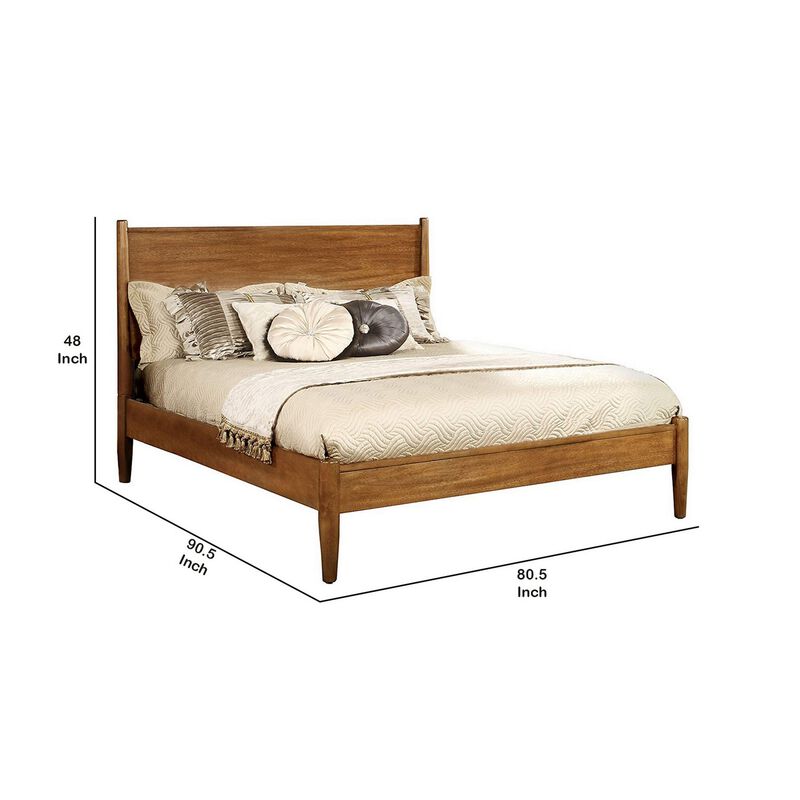 Wooden California King Size Bed with Panel Headboard, Oak Brown-Benzara