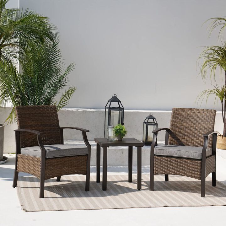 MONDAWE Wicker Formal Dinning Chair Side Table Set With Soft Cushions In Metal Frame (Set of 3)