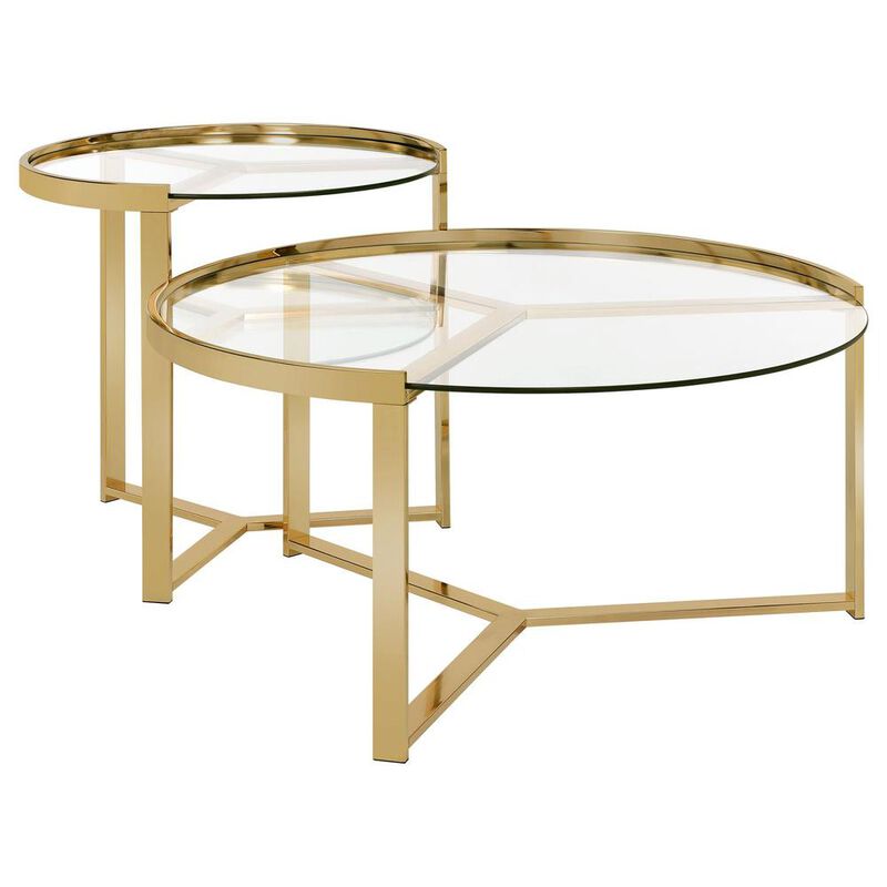 Coaster Co. of America Delia 2-piece Round Nesting Table Clear and Gold