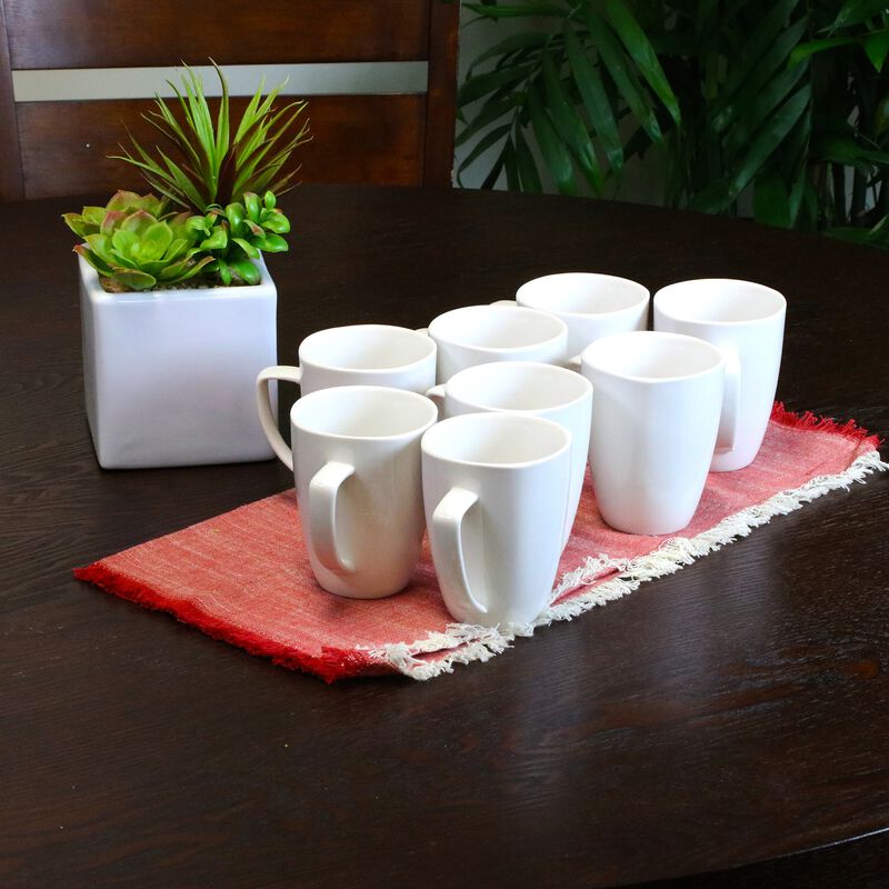 Gibson Home Zen Buffetware 12 oz. Square Ceramic Mug Set in White, Set of 8