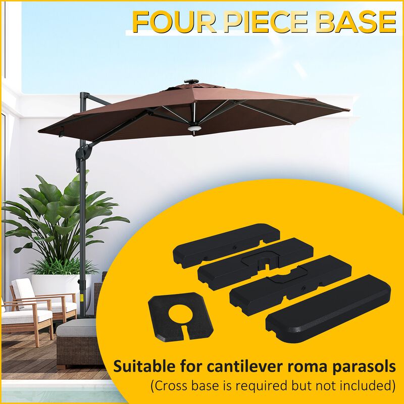 4 Pieces Square Patio Umbrella Base Stand, Outdoor Cantilever Offset Umbrella Weights, 198lb Capacity Water or 286lb Capacity Sand, Black