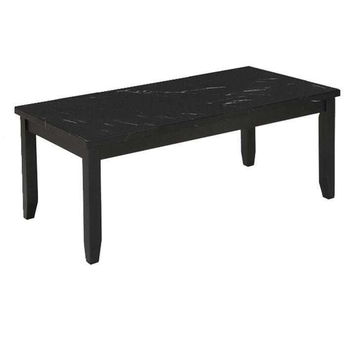 Lide 3 Piece Coffee Table and End Table Set, Faux Marble Top, Black Wood - Benzara