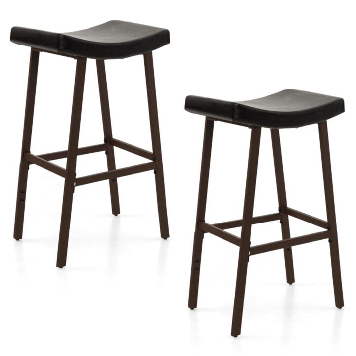 Hivvago Bar Stools Set of 2 with PU Leather Upholstered Saddle Seat and Footrest