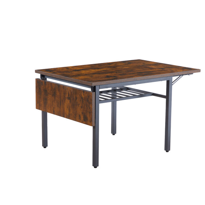 Folding Dining Table, 1.2 inches thick Tabletop, for Dining Room, Living Room, Rustic Brown, 63.2" L x 35.5" W x 30.5" H