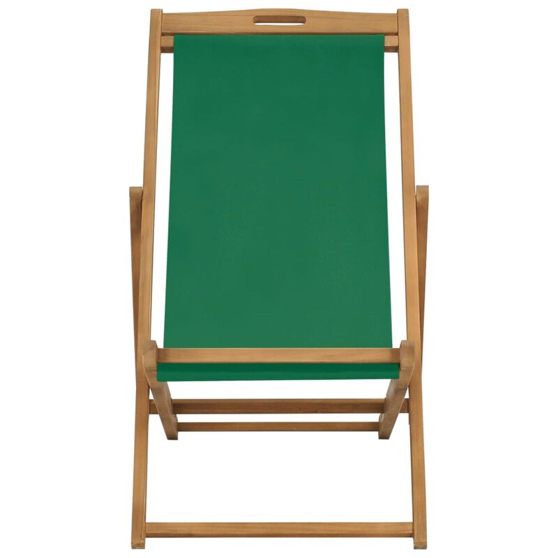 vidaXL Folding Beach Chair Solid Teak Wood Green