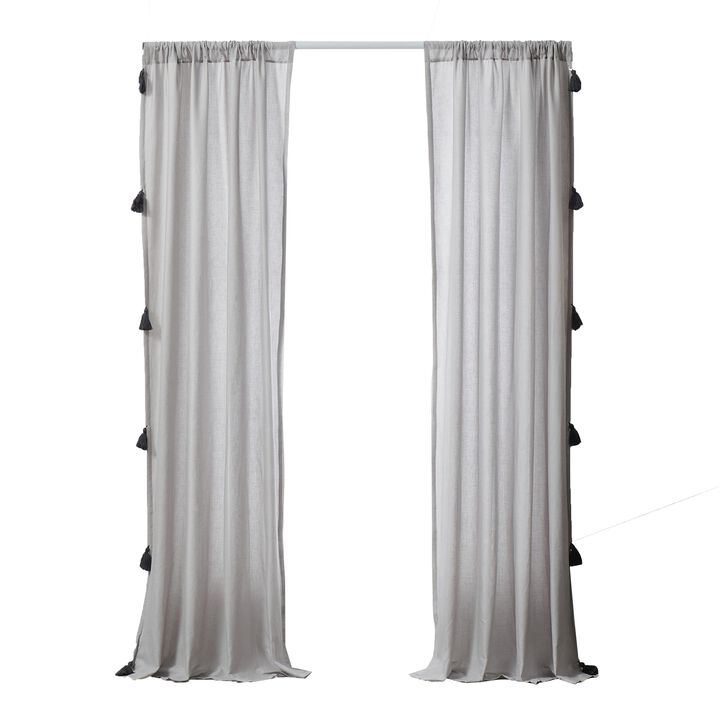 Xumi 4 Piece Window Curtain, 2 Panels with Tie Backs, Modern Gray Finish - Benzara