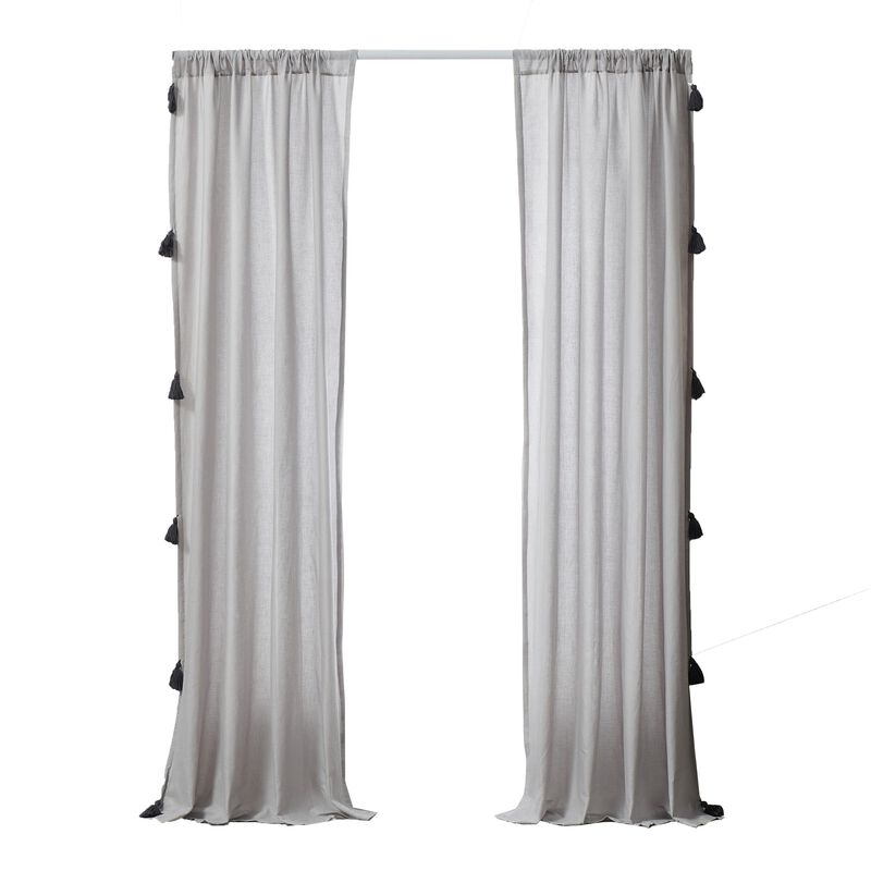 Xumi 4 Piece Window Curtain, 2 Panels with Tie Backs, Modern Gray Finish - Benzara