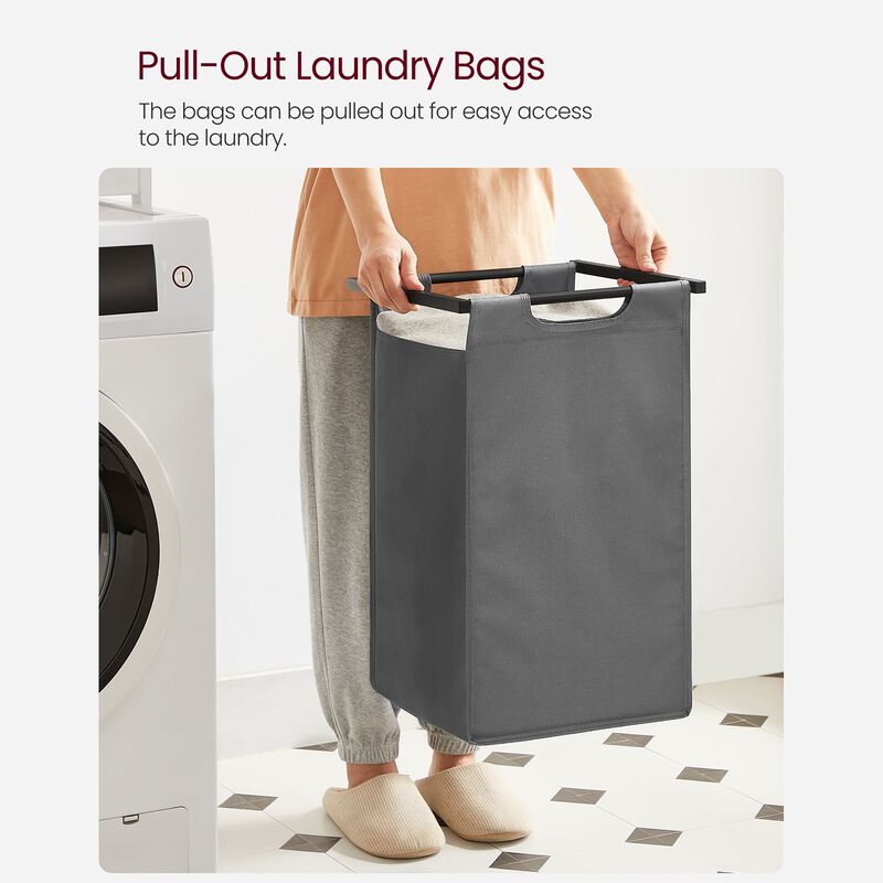 Metal Frame Laundry Hamper with Top Shelf and Pull-Out Bags, 2 Removable Oxford Fabric Bags