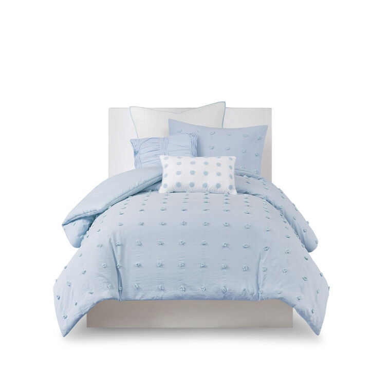 Gracie Mills Mikel Chenille Dot Cotton Jacquard Comforter Set with Euro Shams and Throw Pillows