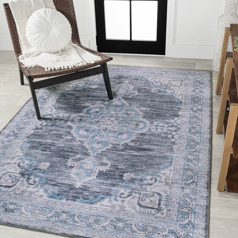 Wincer Chenille Cottage Medallion Machine-Washable Area Rug