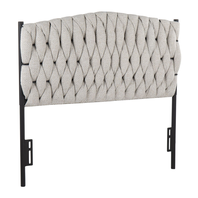 Braided Matisse Twin Size Headboard in Black Metal and Cream Fabric by Lumi Source