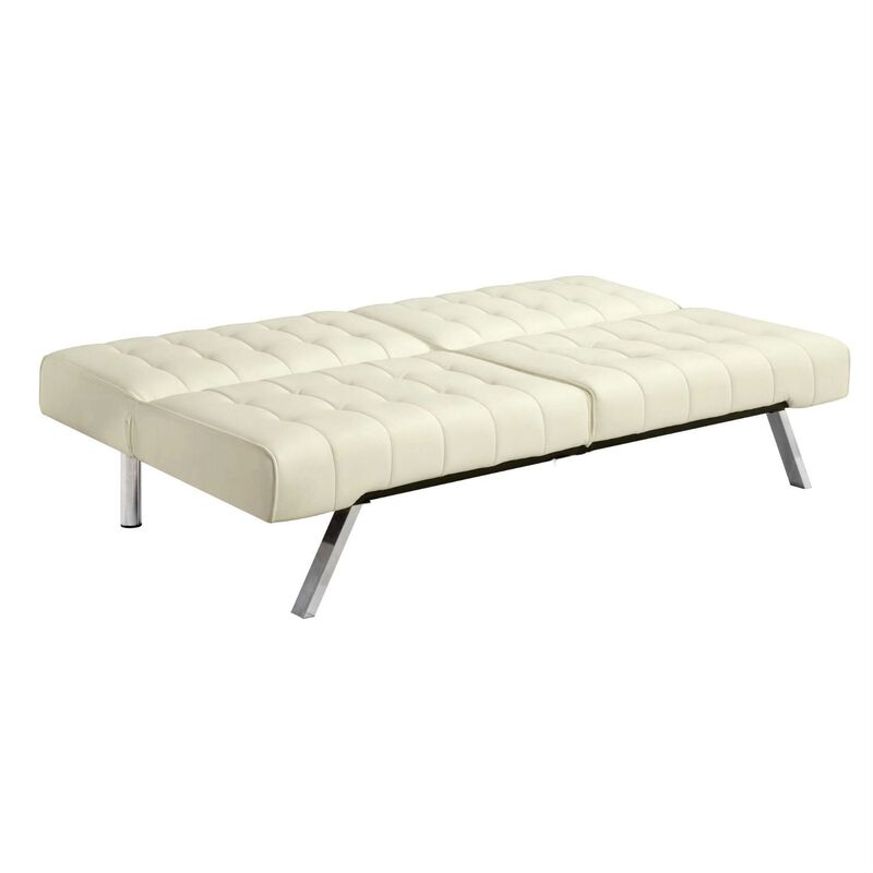 Split back Modern Futon Style Sleeper Sofa Bed in Vanilla Faux Leather