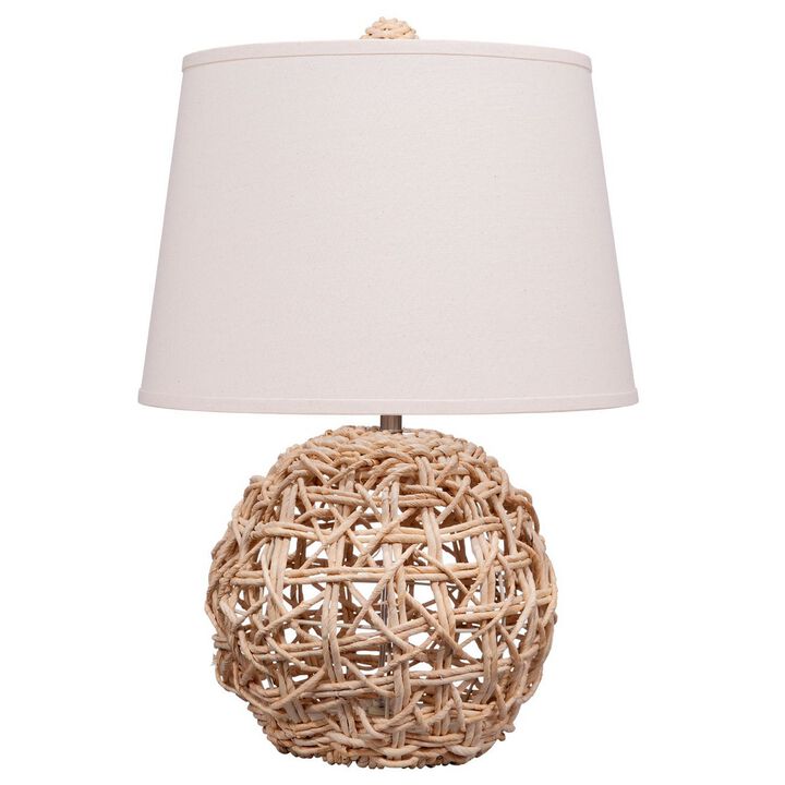 25 Inch Table Lamp, Elegant Handwoven Rope Base, Linen Shade, Natural Brown-Benzara