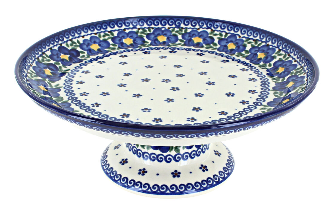 Blue Rose Polish Pottery Spring Blossom Cake Plate