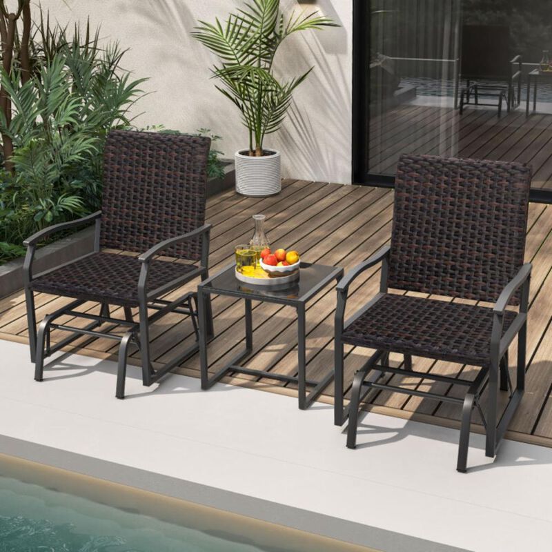 Hivvago 3 Piece Patio Gliding Set with Tempered Glass Coffee Table All Weather