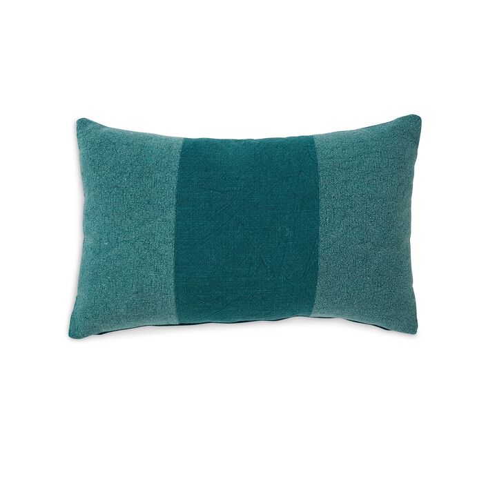 Ako Lumbar Pillow Set of 4, 14 x 22, Stonewashed Stripe Design, Teal Blue -