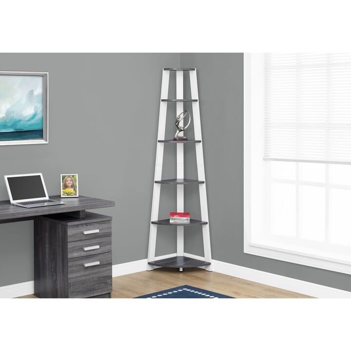 Monarch Specialties I 2751 Bookshelf, Bookcase, Etagere, Corner, 5 Tier, 72"H, Office, Bedroom, Laminate, Grey, White, Contemporary, Modern