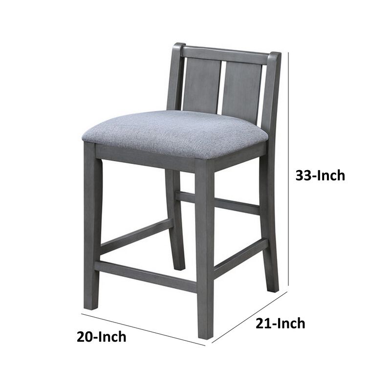 Ham 25 Inch Counter Height Chair Set of 2, Gray Upholstery, Solid Wood - Benzara