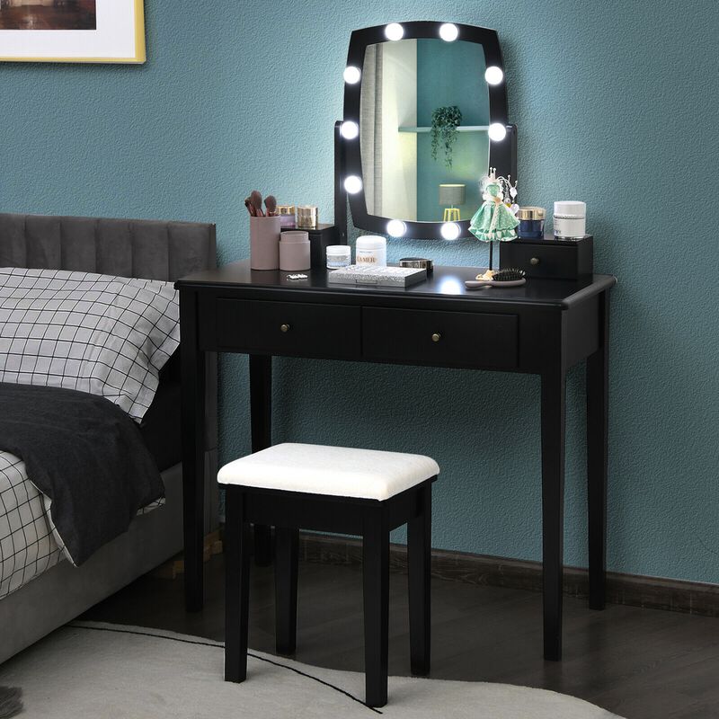 Vanity Table Set with Lighted Mirror for Bedroom and Dressing Room