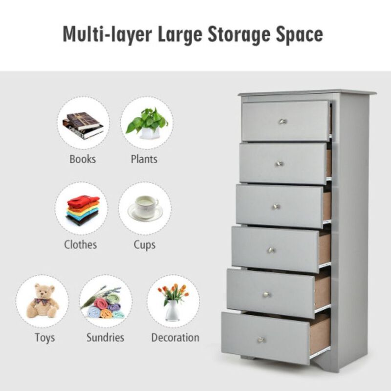 6 Drawers Chest Dresser Clothes Storage Bedroom Furniture Cabinet-White