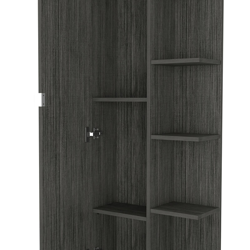 DEPOT E-SHOP Venus Linen Single Door Cabinet, Five External Shelves, Four Interior Shelves, Black