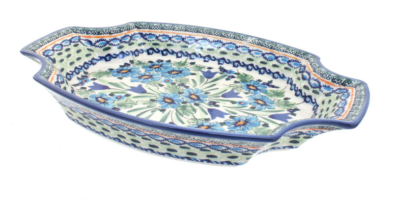 Blue Rose Polish Pottery Flowering Peacock Large Serving  Tray