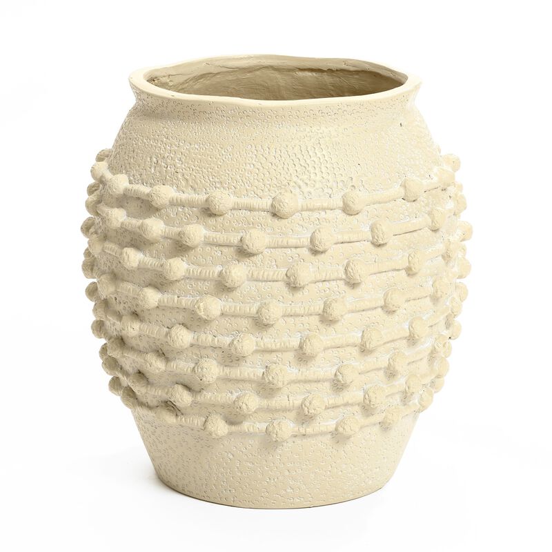 LuxenHome Coastal Beige Mgo 16.5-Inch Round Planter