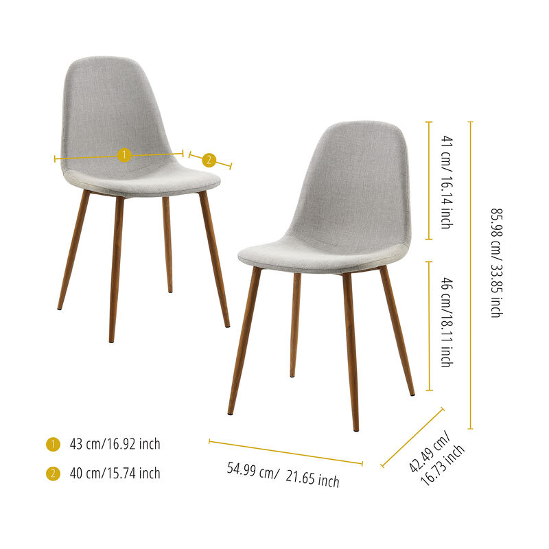 Teamson Home Minimalista Dining Chair with Wood Grain Metal Legs (Set of 2)