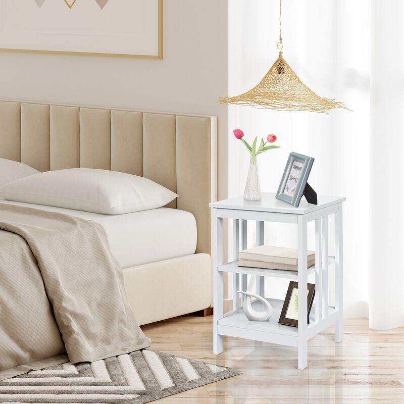 3-Tier Nightstand Sofa Side Table with Baffles and Round Corners