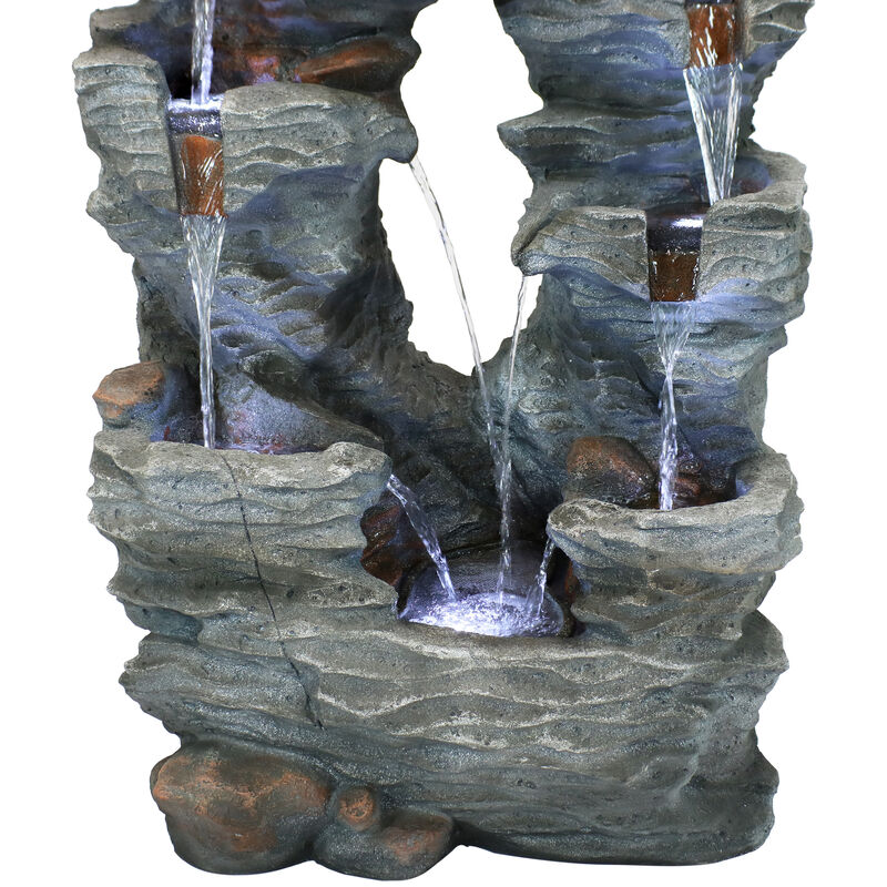 Sunnydaze Dual Cascading Rock Waterfall Fountain with LED Lights - 39 in