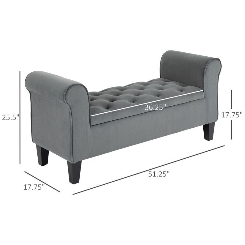 Gray Entryway Storage: Tufted Ottoman Bench with Folding Arms