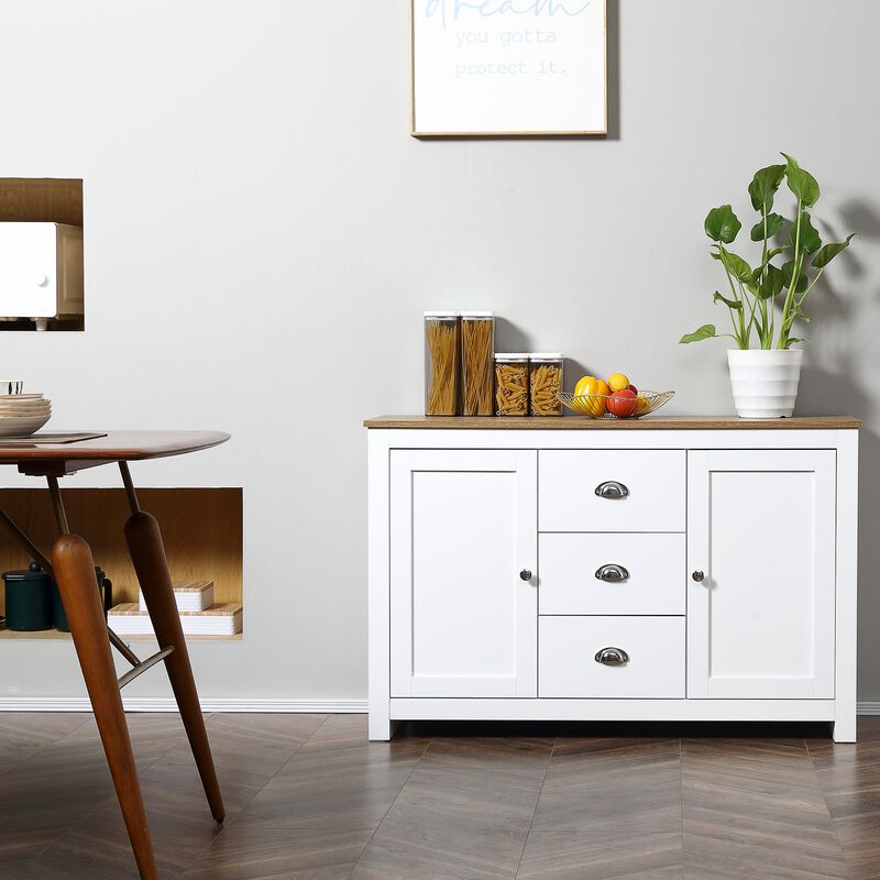 White Kitchen Organizer: Dining Buffet Cabinet with Drawers and Shelves