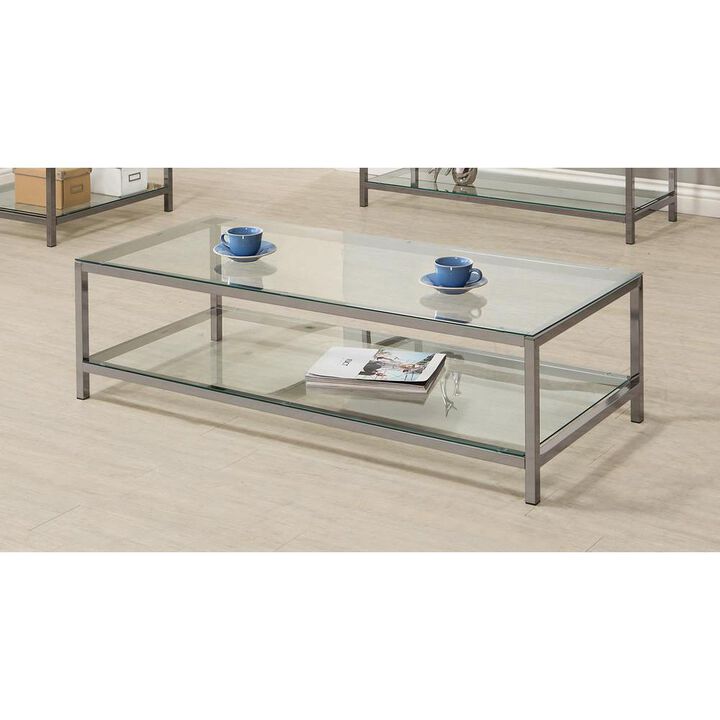 Trini Coffee Table with Glass Shelf Black Nickel