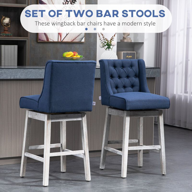 Blue Swivel Bar Stools: Set of 2, 27" Counter Height, Linen