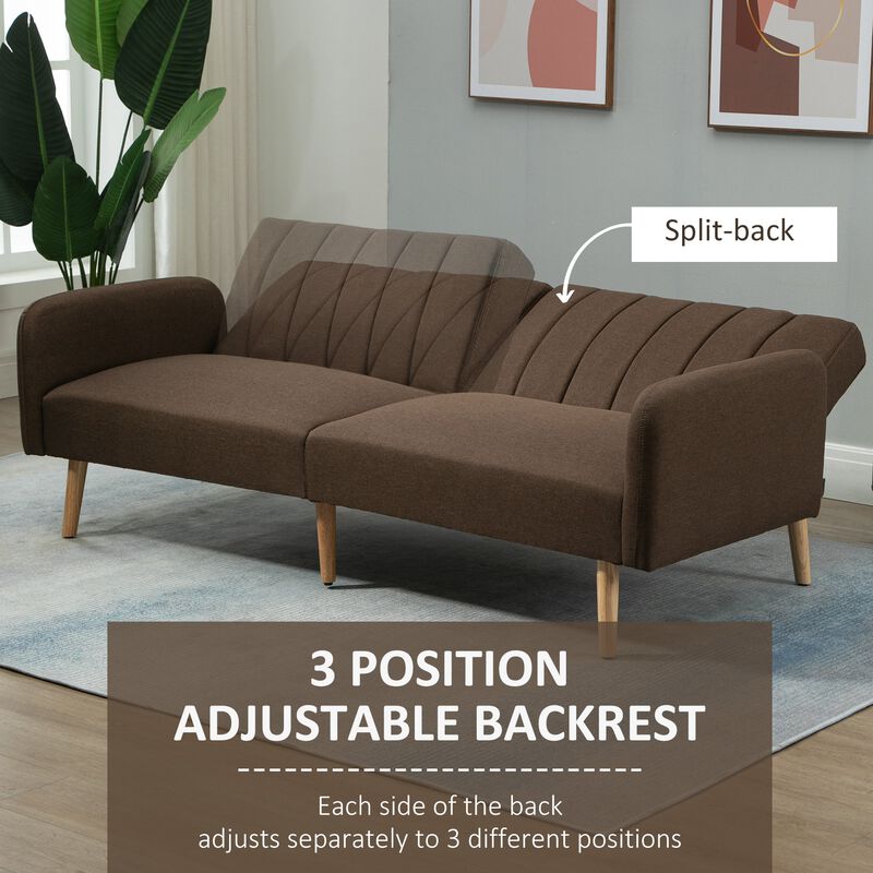 Brown Living Room Bed: 2-Seater Convertible Futon Sofa